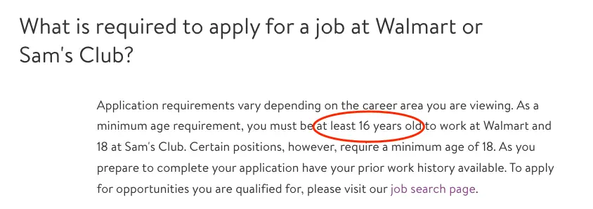 Walmart work minimum age must be at least 16 years old