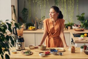 A woman is happy for the healthy eating