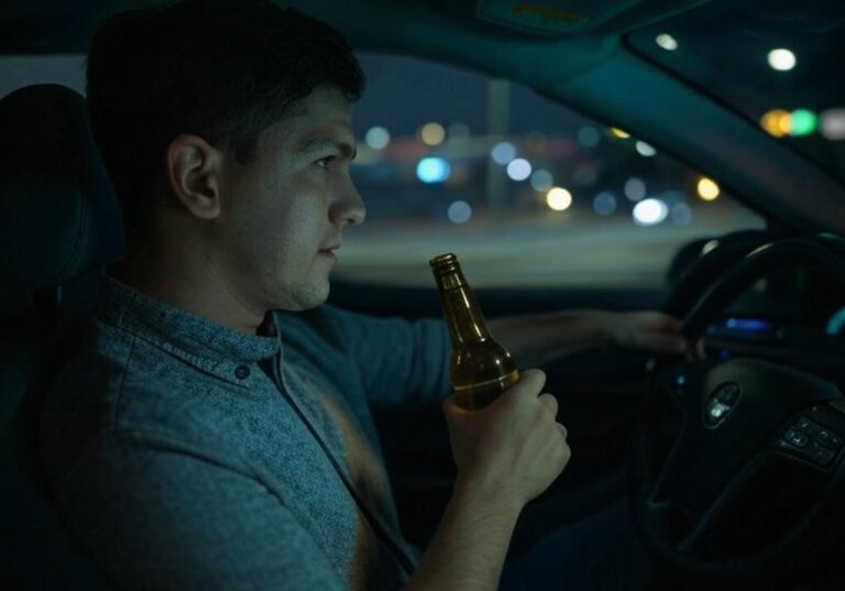 a man drive the car while drink beer