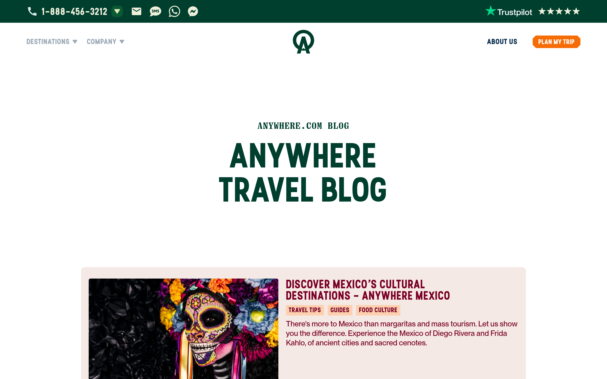 Anywhere Travel Blog website preview