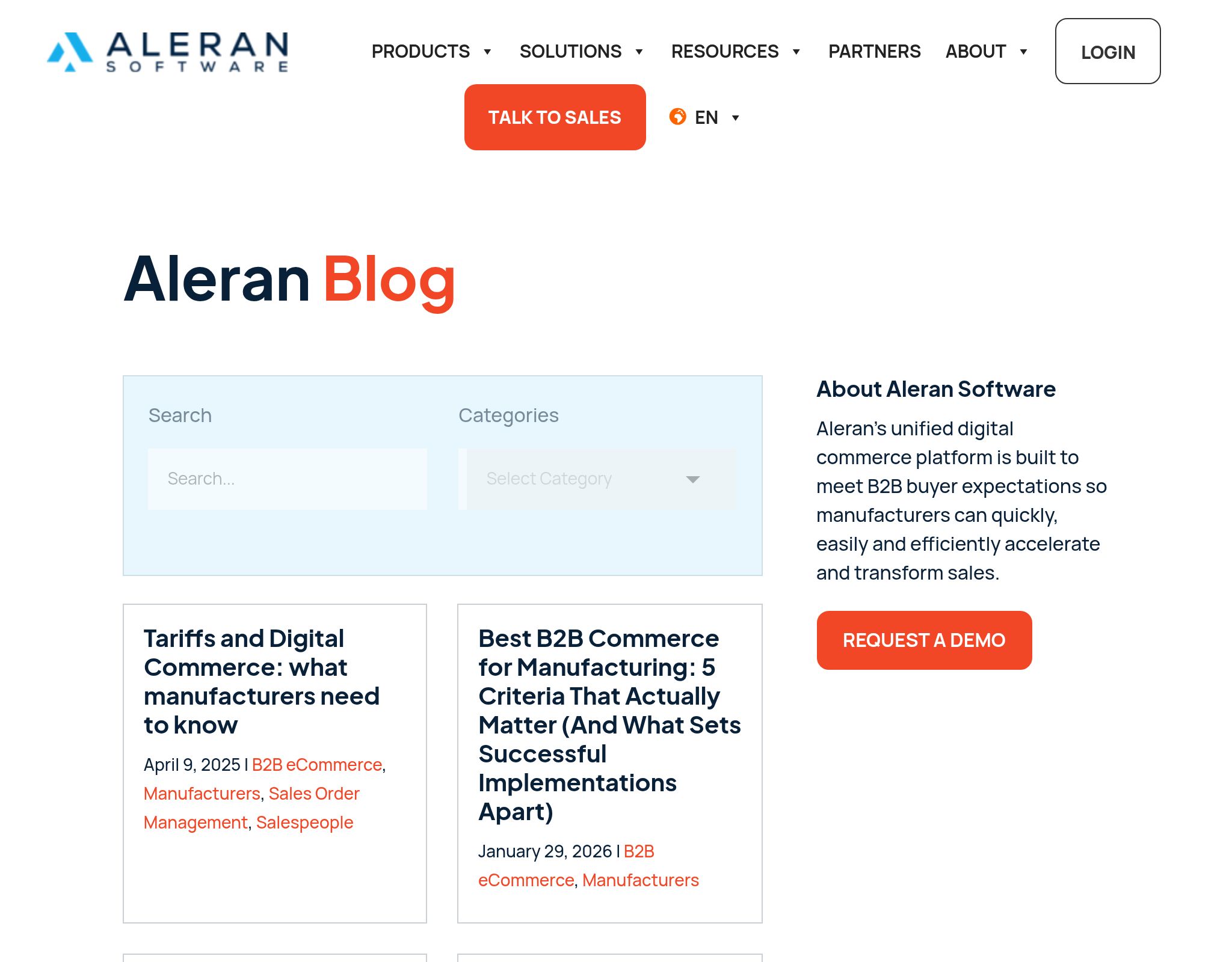 Aleran B2B Unified Commerce Blog website preview