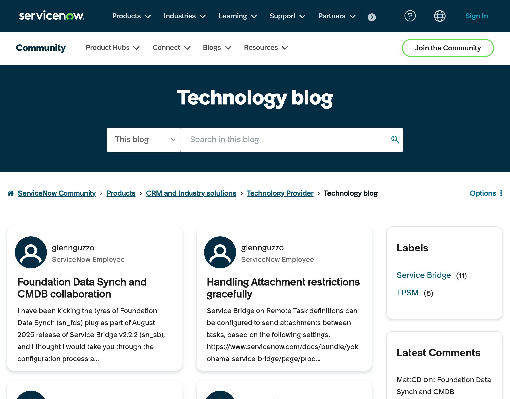 ServiceNow Technology blog